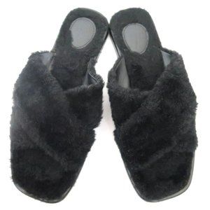 TOMAS MAIER shearling crisscross slides sz 9 black